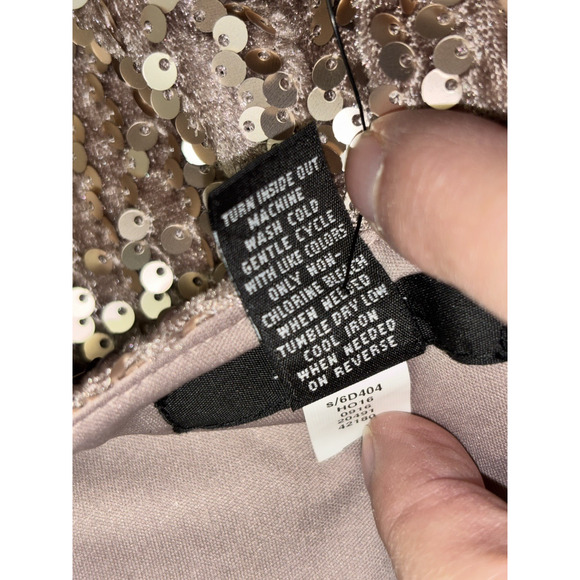 NEW Alfani Womens Allover Sequined Dress Lined Beige Size 12 3/4 Sleeve Back Zip - Picture 9 of 14